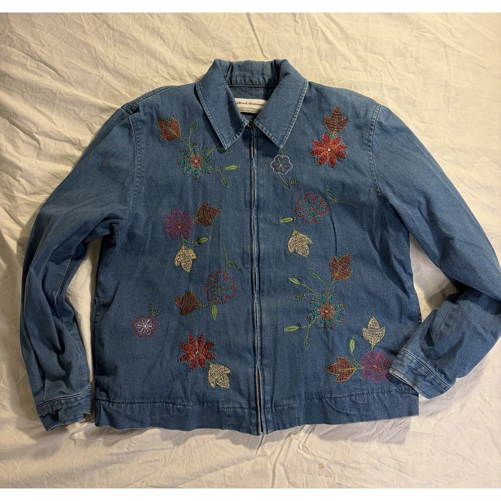 Vintage Alfred Dunner Embroidered Full Zip Denim Jean Jacket Women's 10p Cottage